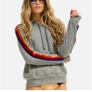 Aviator Nation Velvet 5-Stripe Grey Hoodie Sz Small